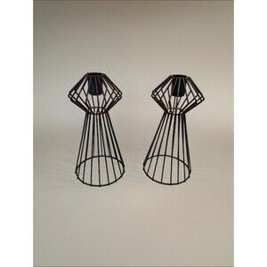 Decorative Metal Geometric Tapered Candle Holders Black 7.5"